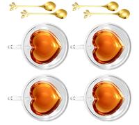 Juego de 4 tazas de capuchino de 240 ml, de doble pared con asa y cuchara, tazas de café de espresso, vasos de té, tazas de corazón, vasos de latte macchiato para café, café con leche, capuchino, té