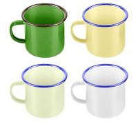 Juego de 4 tazas de esmalte, 350 ml, tazas de esmalte portátiles y reutilizables, tazas de café de porcelana, tazas de té, blanco, verde militar, verde claro, amarillo claro, taza ligera de camping