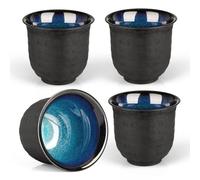Juego de 4 tazas de té japonesas, tazas de té chinas, tazas de té asiáticas, corazón budista Sutra, taza de cerámica sin asa (160 ml*4)