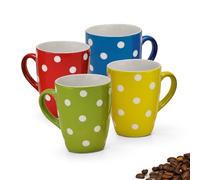 Juego de 4 tazas en azul, rojo, amarillo y verde. Hermosas tazas de café de cerámica en 250 ml para capuchino, café y té. Excepcionales tazas de café aptas para lavavajillas y microondas como regalo