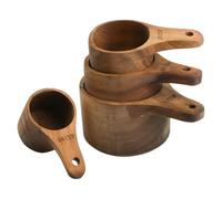 Juego de 4 tazas medidoras de madera apilables - Juego de tazas medidoras de cocina estilo nórdico kuksa hecho a mano (¼ ⅓ ½ 1 taza) | Cuchara ecológica con asa y agujero para colgar para hornear