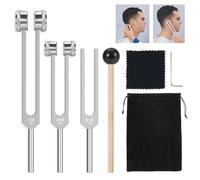 Juego de 4 tenedores de afinación, 128 Hz + 256 Hz + 512 Hz con peso y sin peso para curar chakras, instrumentos de terapia de sonido con activador de horquilla de afinación y bolsa de almacenamiento