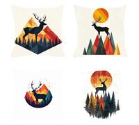 Juego De 4 Terciopelo Funda Cojin 80 x 80,Ciervo Fundas Cojines Duradero,Exterior Decoracion Cushion Cover Hogar Fundas De Cojines Cuadrado, Cremallera Oculta, Montaña para Sofá Jardin Four F0P-414