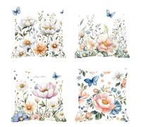 Juego De 4 Terciopelo Funda Cojin 80 x 80,Mariposa Fundas Cojines Duradero,Exterior Decoracion Cushion Cover Hogar Fundas De Cojines Cuadrado, Cremallera Oculta, Flores 3 para Sofá Jardin Four F0P-425