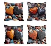 Juego De 4 Terciopelo Funda Cojin 80 x 80,Piedra Fundas Cojines Duradero,Exterior Decoracion Cushion Cover Hogar Fundas De Cojines Cuadrado, Cremallera Oculta, Amor para Sofá Jardin Four F0P-611