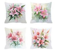 Juego De 4 Terciopelo Funda Cojin 80 x 80,Rosa Fundas Cojines Duradero,Exterior Decoracion Cushion Cover Hogar Fundas De Cojines Cuadrado, Cremallera Oculta, Lirio para Sofá Jardin Four Seasons F0P419