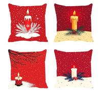 Juego De 4 Terciopelo Funda Cojin 80 x 80,Vela Fundas Cojines Duradero,Exterior Decoracion Cushion Cover Hogar Fundas De Cojines Cuadrado, Cremallera Oculta, Rojo para Sofá Jardin Four Seasons F0P-307