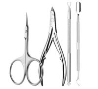 Juego de 4 tijeras para uñas, cortacutículas y empujador de cutículas de acero inoxidable para manicura y pedicura, color gris oscuro.