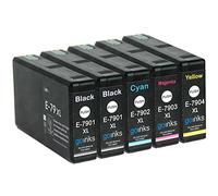 Juego de 4 tintas Go + Cartuchos de Tinta Negra Extra para reemplazar Epson T7906+7901 (Serie 79XL), compatibles/no OEM para impresoras Epson Workforce Pro (5 tintas)