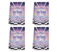 Juego de 4 toallas de cocina con diseño de bola de discoteca, retro, futurista, tablero de ajedrez, estrellas, fiesta, secado pastel, reutilizables, decoración de bar, caravana, cocina, 16 x 24