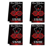 Juego de 4 toallas de cocina con diseño de sombrero de chef, modernas ollas de cocina con corazones rojos y atrevidos, paños de cocina de microfibra de secado rápido para cocina, decoración de cabaña