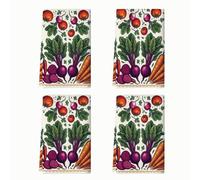 Juego de 4 toallas de cocina de rábano, rústico de zanahoria, tomates, cosecha, verde, trapos reutilizables para platos de cocina, secado a mano, 16 x 24 pulgadas