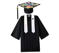 Juego de 4 togas y birretes de graduación de jardín de infantes, toga y birrete de graduación preescolar con estampado divertido, estola certificado para ceremonias infantiles, L Kindergarten