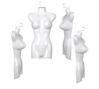 Juego de 4 torso femenino de 72 cm, torso de plástico para mujer, parte superior del cuerpo, semiplástico en color blanco, busto de maniquí, 4 unidades de cuerpo semiplástico para mujer, maniquí con