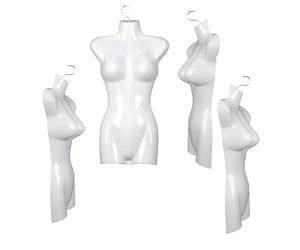 Juego de 4 torso femenino de 72 cm, torso de plástico para mujer, parte superior del cuerpo, semiplástico en color blanco, busto de maniquí, 4 unidades de cuerpo semiplástico para mujer, maniquí con