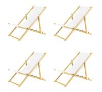 Juego de 4 Tumbonas Plegables Reclinables en 3 Posiciones de Madera de Haya - Color Blanco - Ajustables para Jardín, Playa, Balcón e Interior - Tela Transpirable - Estructura Estable y Natura