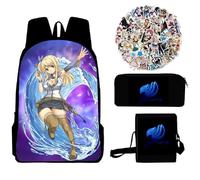 Juego de 4 unidades de Fairy Tail Mochila de Estudiante Anime Lucy Heartfilia Mochila Estampado de Dibujos Animados Bolso Bolso de Lápices Mochila Escolar Pegatinas Unisex Mochila Escolar Bolsa de