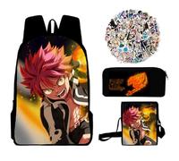 Juego de 4 unidades de Fairy Tail Mochila de Estudiante Anime Lucy Heartfilia Mochila Estampado de Dibujos Animados Bolso Bolso de Lápices Mochila Escolar Pegatinas Unisex Mochila Escolar Bolsa de