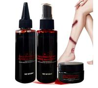 Juego de 4 unidades de sangre artificial para Halloween: 1 plasma sanguíneo coagulado+1 spray de sangre artificial+1 gota de sangre artificial+8 tatuajes, efecto especial para carnaval, heridas