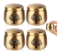 Juego de 4 urnas pequeñas de recuerdo para cenizas humanas, mini urnas para cenizas hechas de latón con patrón de árbol de la vida grabado, pequeñas urnas de recuerdo de cremación para cenizas,