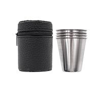 Juego de 4 vasos de chupito de acero inoxidable NUZAMAS 70ml Copas de vino portátiles Contenedor de bebidas con estuche de cuero para senderismo Camping Viajes Picnic