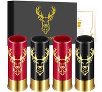 Juego de 4 Vasos de Chupito de Cabeza de Ciervo con Caja de Regalo para Hombres y Mujeres, Regalos de Cumpleaños, Regalos de Caza de Ciervo de Calibre 12 para Cazadores, Vaso de Plástico, Negro y Rojo