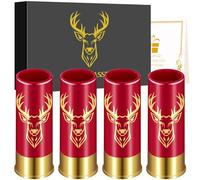 Juego de 4 Vasos de Chupito, Vaso de Plástico con Cabeza de Ciervo, para Hombres y Mujeres, Bodas, Fiestas, Cumpleaños, Aniversario, Navidad, Regalos de Caza de Ciervos de 12 GA Para Cazadores, Rojo
