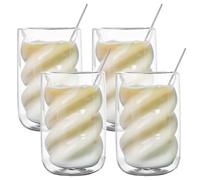 Juego de 4 vasos de doble pared para café latte macchiato, 350 ml, vasos de café con 4 cucharas, juego de tazas de café en espiral de cristal para capuchino, latte, té, té helado, helado americano y