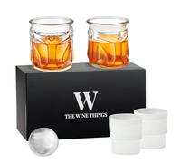 Juego de 4 vasos de whisky, 2 vasos de cristal y 2 moldes de bolas de hielo grandes en caja de regalo de lujo, vasos de casco de galaxia de 13.9 onzas para vodka, licor de bourbon, regalos únicos para