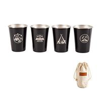 Juego de 4 vasos de whisky, vaso aislado de acero inoxidable, vaso de cerveza apilable, vaso pequeño de metal, vaso de doble pared aislado al vacío, vasos para beber para niños y adultos(Negro)