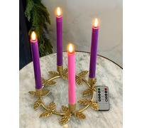 Juego de 4 velas de Adviento sin llama, velas LED cónicas de Adviento, color morado y rosa, llama parpadeante blanca suave