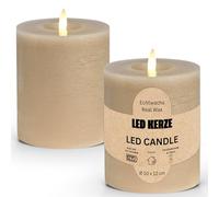 Juego de 4 velas LED de cera auténtica con función de temporizador, incluye mando a distancia, llama parpadeante realista, blanco cálido, diámetro de 10 x 12 cm, velas eléctricas de cera en color