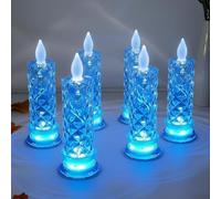 Juego De 4 Velas LED De Cristal Sin Llama, Con Forma De Rosa Y Forma De Pilar, Ideales Para Decorar Mesas De Navidad Y Bodas(Blue,6PCS)
