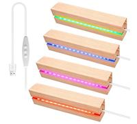 Juego de 4 zócalos luminosos LED de madera, zócalos de madera con LED, zócalos de madera LED, cuadrado de base luminosa LED, base luminosa de madera, base de presentación colorida para bolas de