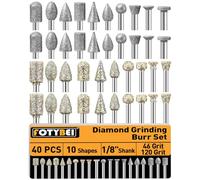 Juego de 40 brocas de diamante compatibles con herramientas rotativas Dremel, 20 formas de vástago de 1/8 pulgadas, grano 46/120, para pulir, moler, tallar en vidrio, cerámica, piedra (20 unidades