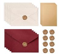 Juego de 40 cartas de amor, A5, papel de carta vintage con 10 sobres, 20 papeles viejos y 10 sellos de cera para invitaciones de boda, tarjetas de felicitación (rojo + beige)