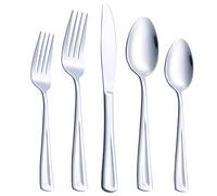 Juego de 40 cubiertos para 8 personas GoGeiLi de acero inoxidable para 8 personas, incluye tenedor, cuchillo y cuchara, acabado espejo, apto para lavavajillas