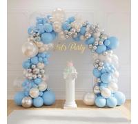 Juego de 40 globos de látex azul claro y plateado perla blanca para decoración de cumpleaños, boda, revelación de género, guirnalda para niñas y niños con globos de confeti azul, kit de arco de fiesta