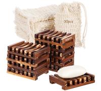 Juego de 40 jaboneras, 10 jaboneras de madera con revestimiento, 30 bolsas de lino de algodón, soporte de jabón para baño, ducha, cocina, viajes
