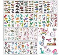 Juego de 40 tatuajes temporales para niños y niñas con unicornio, sirena, dinosaurios y vehículos, juego de pegatinas para regalos de cumpleaños infantiles