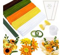 Juego de 400 limpiadores de pipas de flores, limpiador de pipas amarillo para manualidades, limpiador de pipas para manualidades para flores de sol y arreglos florales, kit de manualidades para