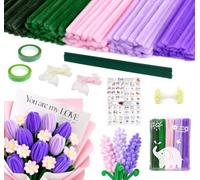 Juego de 400 limpiadores de pipas de flores, limpiapipas para manualidades para principiantes, limpiador de pipas con 20 piezas de alambre verde para manualidades, pipa, cinta de regalo y cinta