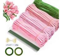 Juego de 400 limpiapipas para manualidades, cinta de regalo y cinta adhesiva, ideal para proyectos de bricolaje como flores secas, pintura de diamantes y decoración de flores (rosa)