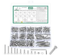 Juego de 405 tornillos M4, tornillos cilíndricos, tuercas, tornillos hexagonales con tuercas, juego de tornillos roscados con hexágono interior, surtido de tornillos de máquina con arandelas