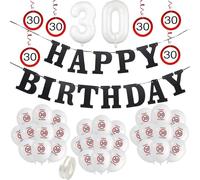 Juego de 41 piezas blancas para 30 cumpleaños, decoración de cumpleaños para mujeres y hombres, decoración de cumpleaños 30 con globos, bandera de espiral, pancarta, señal de tráfico para 30 años