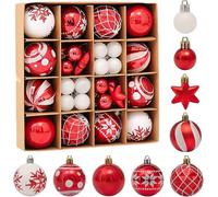 Juego de 42 bolas de plástico para árbol de Navidad, con colgador, brillantes, color rojo y blanco