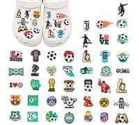 Juego de 42 colgantes para zuecos con tema de fútbol, estrella de fútbol de PVC desmontable, para Crocs, accesorios decorativos para zapatos, accesorios para niños, jóvenes, adultos, aficionados al