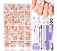 Juego de 420 puntas de uñas postizas - Bailarina Press On Nails Soft Gel Full Cover Nail Tips para uñas de gel, uñas postizas de color blanco nude degradado para pegar, uñas falsas para arte de uñas