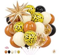 Juego de 43 globos con estampado de guepardo, decoración de fiesta de leopardo, blanco, dorado, marrón, selva, safari, animales, globos de látex con estrella, confeti, decoración de cumpleaños para