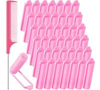 Juego de 43 rodillos de esponja de espuma, incluye 42 rulos de pelo suave para dormir, rizador de esponja flexible y peine de cola de rata de acero inoxidable para peinar el cabello (rosa)